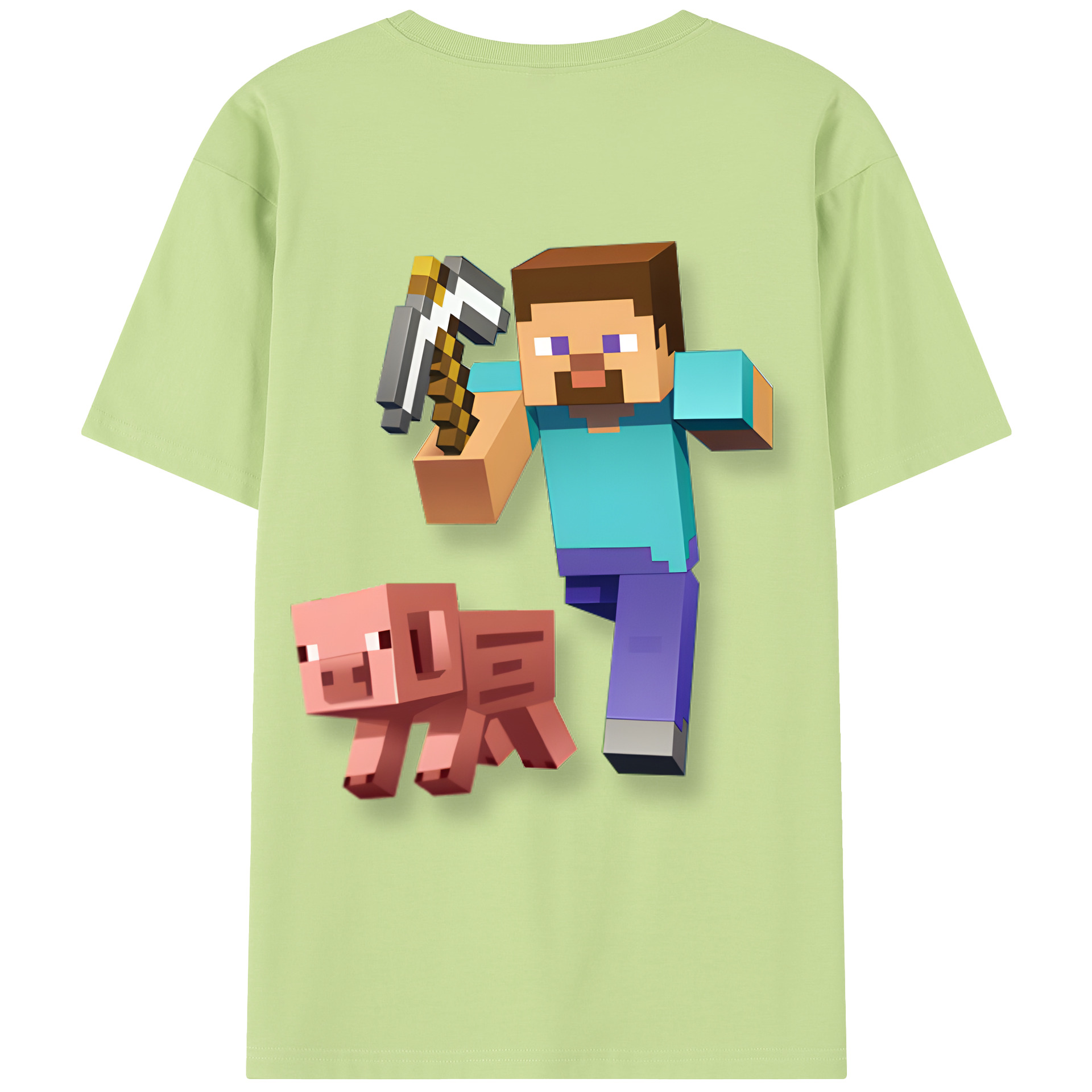 （画像用） マインクラフト ブロックの世界 Minecraft MC Block world 綿100％半袖Tシャツ（背面プリント）